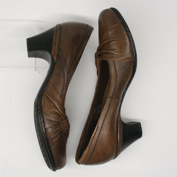 New Balance Cobb Hill Antique Brown Leather Pleated Knot Slip On Pump Heel Sz 10 - Picture 6 of 15